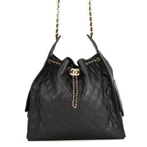 Chanel Chain Shoulder Bag CHANEL25 Large Coco Mark Matelassé Caviar Skin AS55...